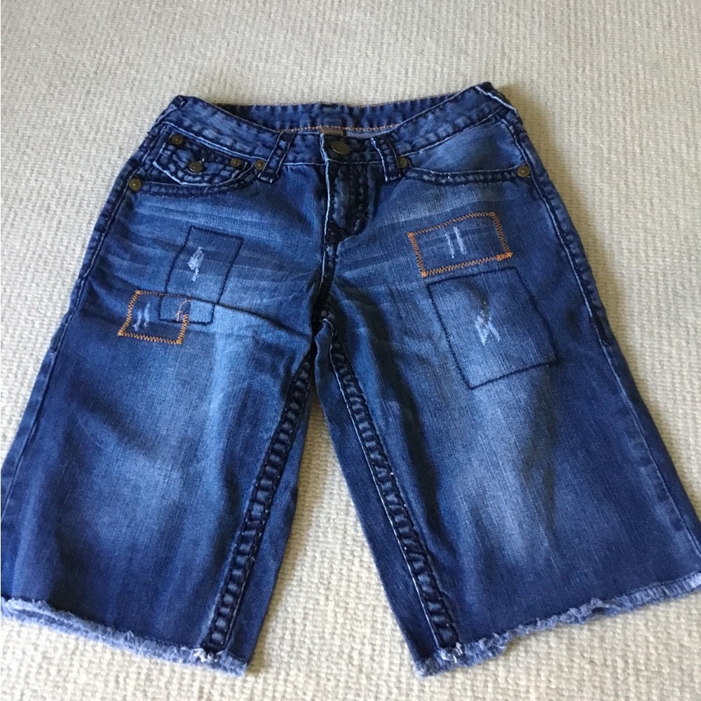 True Religion Boys Dark Blue Denim Patch Shorts